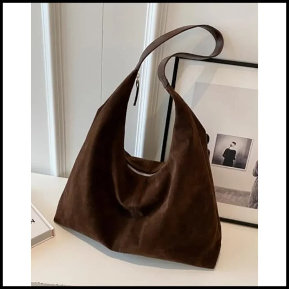 Retro Suede Hobo Shoulder Bag Large Tote Satchel Casual Work Purse - Picture 3 of 6